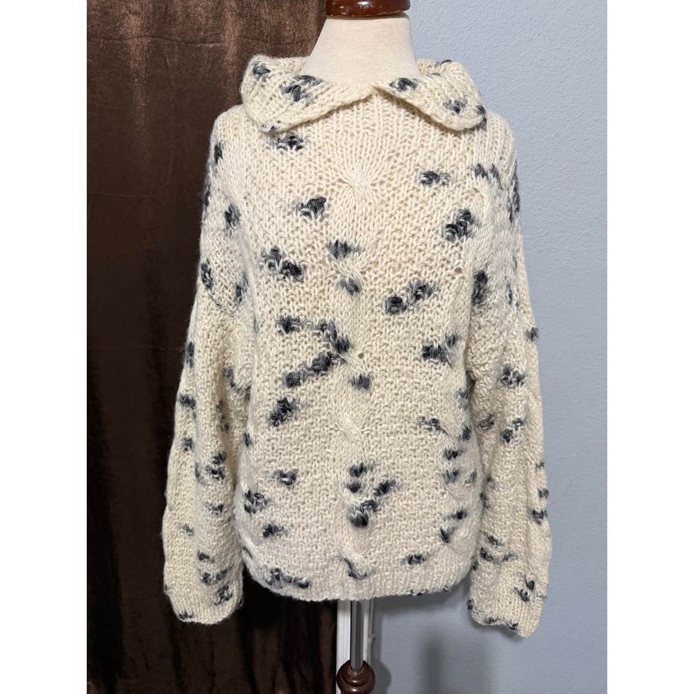 Vintage 80s Henri Bendel Italy Sweater M 100% Wool Chunky Knit Polka Dot Cream